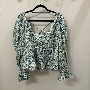 Pilcro Green and Cream Floral Blouse